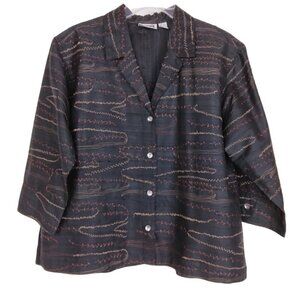 Chico's | Black 100% Silk Embroidered Shacket Jacket | Size M